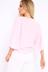 Pink Tie Front Top with Flare Sleeves - Wren-Tops
