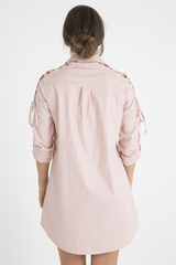 Pink Tied Shoulder Oversized Shirt Dress - Helen-Dresses