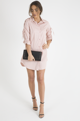 Pink Tied Shoulder Oversized Shirt Dress - Helen-Dresses