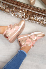 Pink Toggle Fasten Wedge Trainers - Kami-Trainers