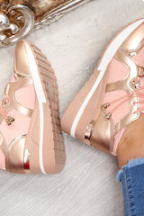 Pink Toggle Fasten Wedge Trainers - Kami-Trainers