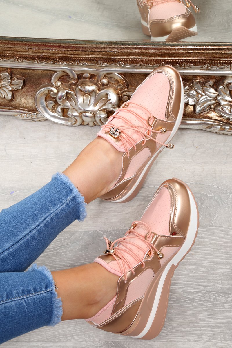 Pink Toggle Fasten Wedge Trainers - Kami-Trainers