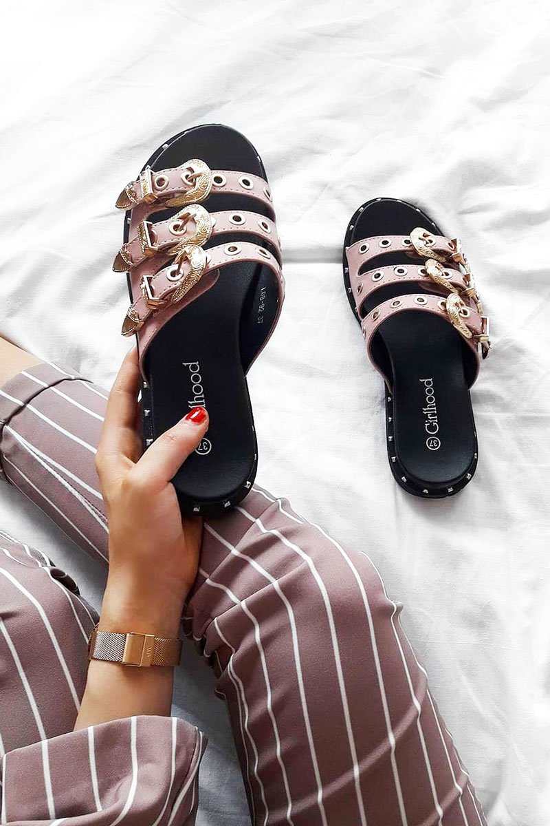Pink Triple Buckle Sandals - Winslow-Sliders