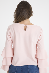 Pink Triple Frill Sleeve Top - Clara-Tops