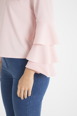 Pink Triple Frill Sleeve Top - Clara-Tops
