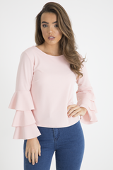 Pink Triple Frill Sleeve Top - Clara-Tops