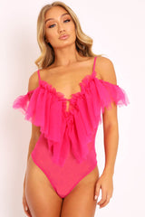 Pink Tulle Ruffle Bodysuit - Irelia-Bodysuits