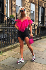 Pink Tulle Ruffle Bodysuit - Irelia-Bodysuits