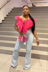 Pink Tulle Ruffle Bodysuit - Irelia-Bodysuits