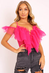 Pink Tulle Ruffle Bodysuit - Irelia-Bodysuits