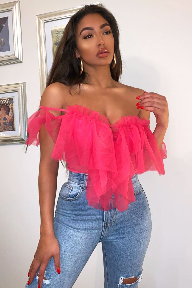 Pink Tulle Ruffle Bodysuit - Irelia-Bodysuits