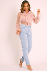 Pink Tulle Ruffle Tie Detail Shirt - Vanessa-Shirts