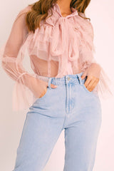 Pink Tulle Ruffle Tie Detail Shirt - Vanessa-Shirts