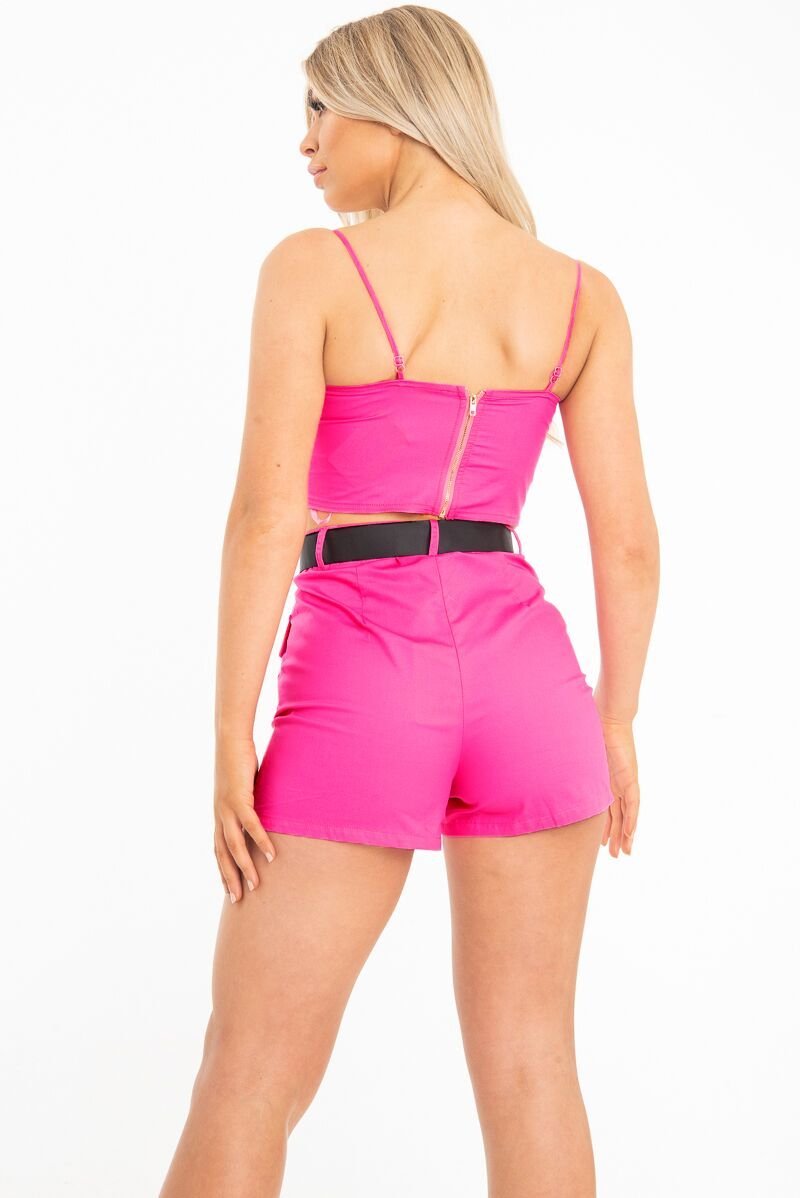 Pink Utility Pocket Crop Top and Shorts Co-ord - Juri-Co-ords