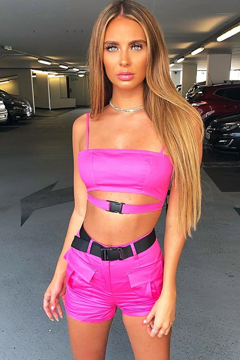 Pink Utility Pocket Crop Top and Shorts Co-ord - Juri-Co-ords