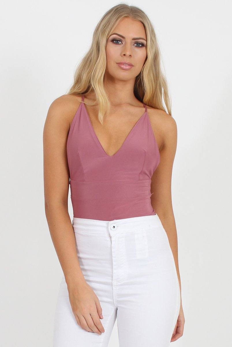 Pink V Front Bodysuit - Jill-Bodysuits