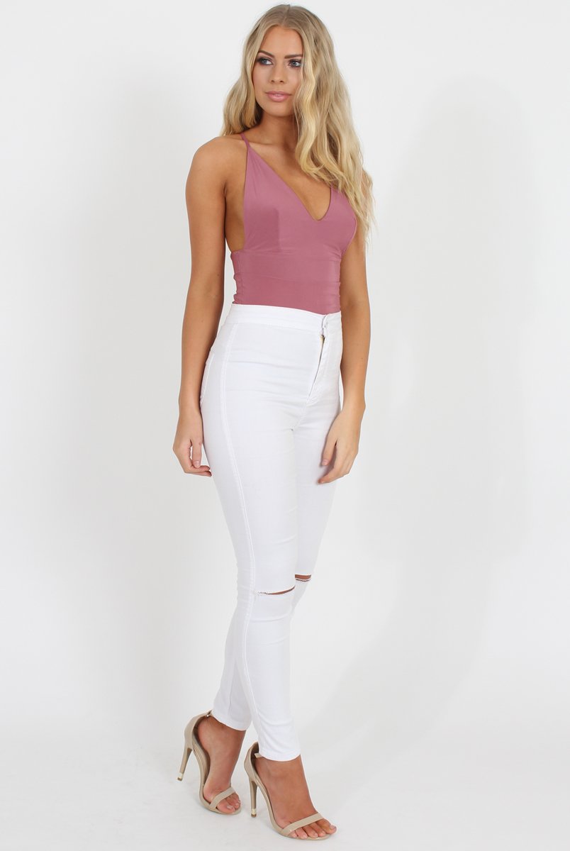 Pink V Front Bodysuit - Jill-Bodysuits