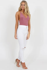 Pink V Front Bodysuit - Jill-Bodysuits