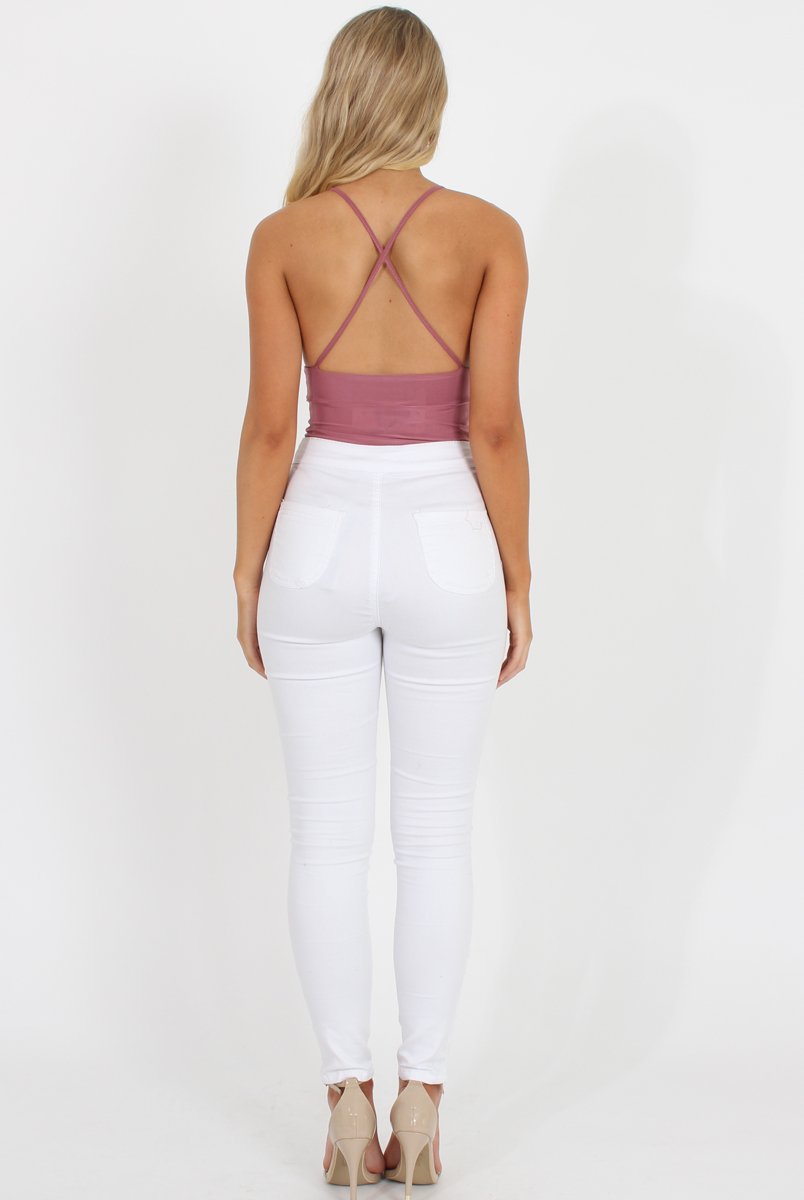 Pink V Front Bodysuit - Jill-Bodysuits