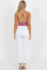 Pink V Front Bodysuit - Jill-Bodysuits