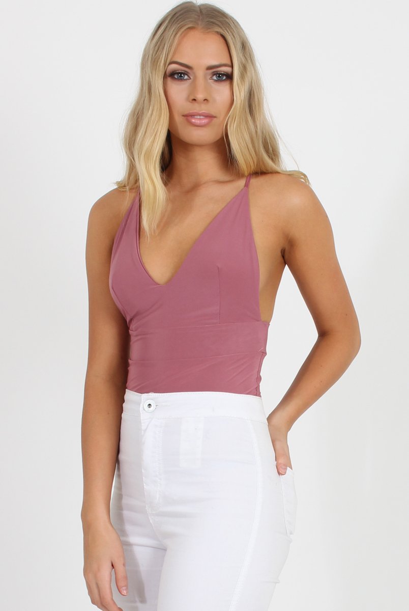 Pink V Front Bodysuit - Jill-Bodysuits