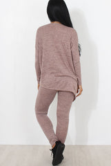 Pink V Neck Loungewear Set-Kimi-Loungewear