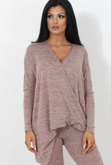 Pink V Neck Loungewear Set-Kimi-Loungewear
