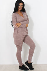 Pink V Neck Loungewear Set-Kimi-Loungewear