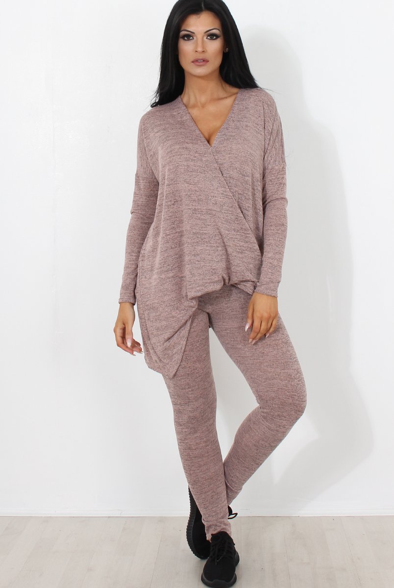 Pink V Neck Loungewear Set-Kimi-Loungewear