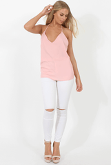 Pink V Neck Strappy back Detail Vest - Huyen-Tops
