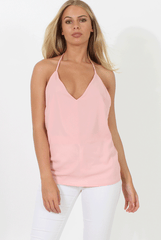 Pink V Neck Strappy back Detail Vest - Huyen-Tops