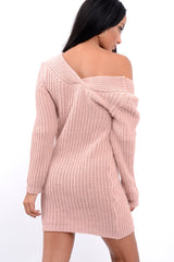 Pink V Neck Twist Knit Jumper Dress - Tilly-Jumper