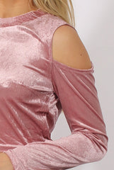 Pink Velvet Cold Shoulder Crop Top - Presile-Crop Tops