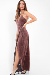 Pink Velvet Stripe Wrap Maxi Dress - Tamyah-Dresses