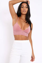 Pink Velvet Striped Bralet - Elina-Co-ords
