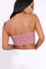 Pink Velvet Striped Bralet - Elina-Co-ords