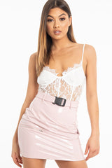 Pink Vinyl Utility Pocket Zip Detail Mini Skirt - Davina-Skirts