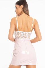 Pink Vinyl Utility Pocket Zip Detail Mini Skirt - Davina-Skirts