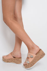 Pink Western Buckle Wedged Mule - Iszabella-Wedges