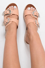 Pink Western Buckle Wedged Mule - Iszabella-Wedges