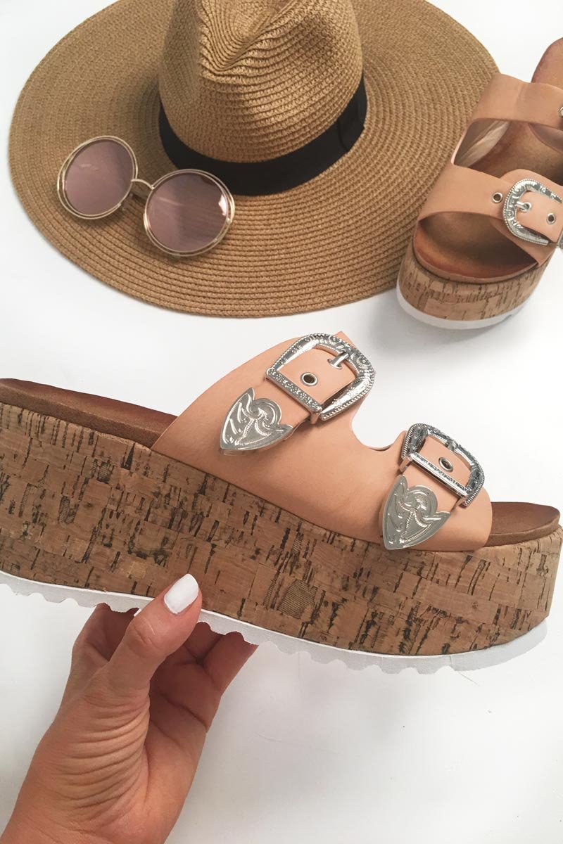 Pink Western Buckle Wedged Mule - Iszabella-Wedges