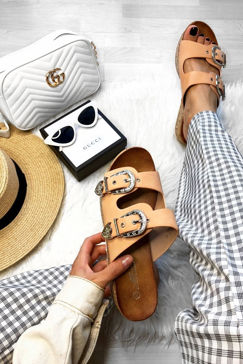 Pink Western Buckle Wedged Mule - Iszabella-Wedges