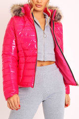 Pink Wet Look Puffer Coat - Soph-Coats