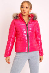 Pink Wet Look Puffer Coat - Soph-Coats