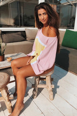 Pink White and Yellow Stripe Contrast Jumper - Emylee-Jumper