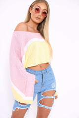Pink White and Yellow Stripe Contrast Jumper - Emylee-Jumper