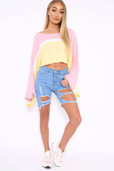 Pink White and Yellow Stripe Contrast Jumper - Emylee-Jumper