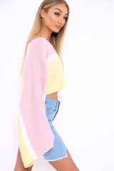 Pink White and Yellow Stripe Contrast Jumper - Emylee-Jumper