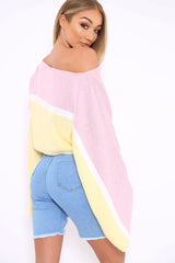 Pink White and Yellow Stripe Contrast Jumper - Emylee-Jumper