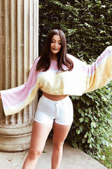 Pink White and Yellow Stripe Contrast Jumper - Emylee-Jumper